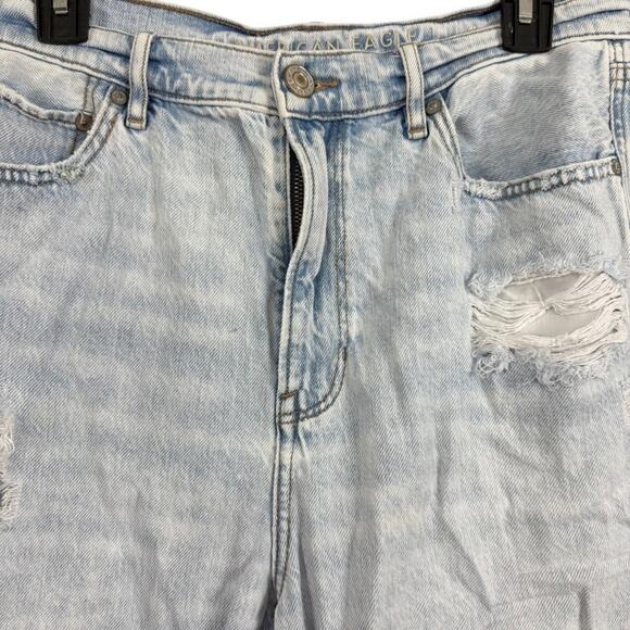 American Eagle Highest Rise 90s Boyfriend Lightwash Raw Hem Baggy Jeans sz 12 - Picture 5 of 15